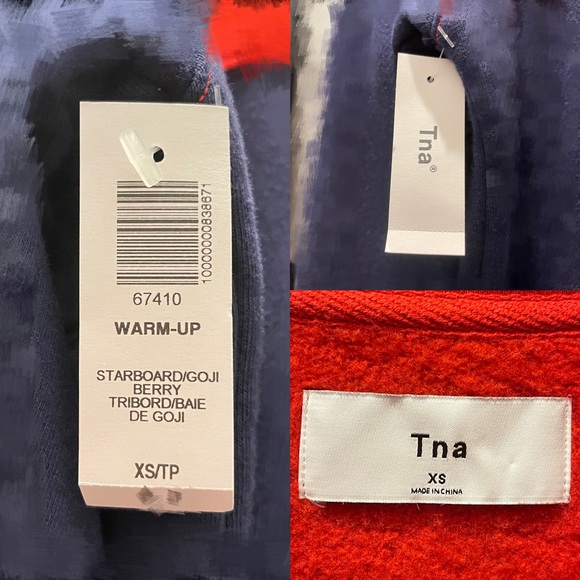 Aritzia TNA Warm-Up Sweater Sweatshirt Size XS Blue Red Fleece Winter Fall - Picture 3 of 4